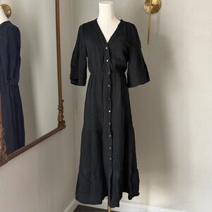 Saks Fifth Avenue Linen Dress S Black Maxi Tiered Made In Italy Gauze Boho Chic